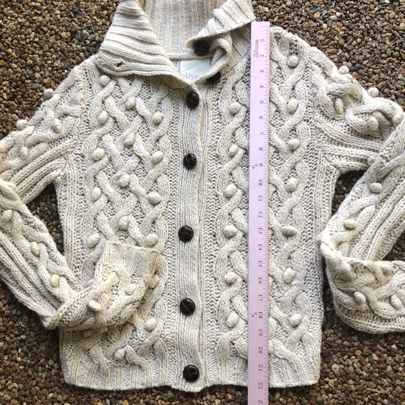 Olive & Oak sweater natural beige color knit cardigan collared button down cable - Picture 4 of 8